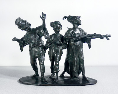 Scultura in bronzo di Francesco DE MATTEIS Banda di suonatori. Italia, Fine Ottocento