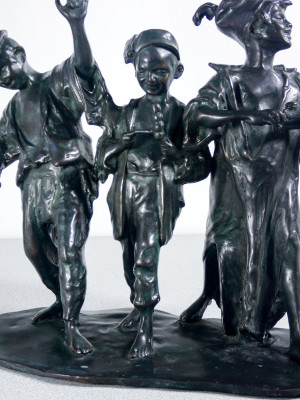 Scultura in bronzo di Francesco DE MATTEIS Banda di suonatori. Italia, Fine Ottocento