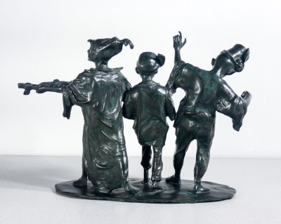 Scultura in bronzo di Francesco DE MATTEIS Banda di suonatori. Italia, Fine Ottocento