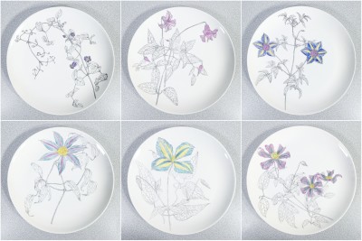?? SET 6 PIATTI DESIGN PIERO FORNASETTI CLEMATITES FIORI PORCELLANA COLLEZIONE
