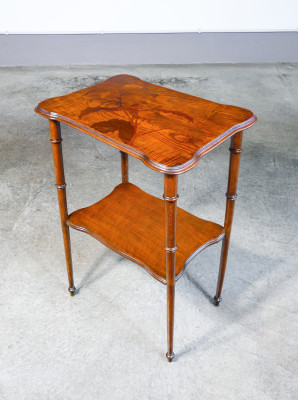 ?? ANTICO TAVOLINO TÈ DESIGN ÉMILE GALLÉ LEGNO INTARSIATO EPOCA 1800 ART NOUVEAU