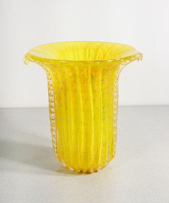 ?? VASO DESIGN TOSO MURANO VETRO SOFFIATO BULLICANTE GIALLO CORDONATO COLLEZIONE