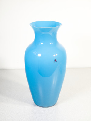 ?? VASO FIRMATO CARLO MORETTI MURANO VETRO SOFFIATO AZZURRO SERIE CINESI