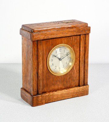 ?? OROLOGIO SVEGLIA SALVADANAIO DA TAVOLO VINTAGE 1900 LEGNO PUBBLICITARIO