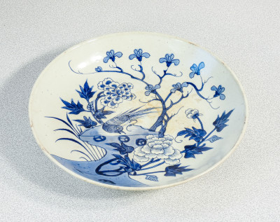 ?? PIATTO CERAMICA CINA DIPINTO BLU BIANCO CELADON SMALTO TAOIST CHINESE DISH