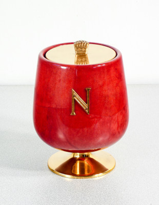 Portaghiaccio, design Aldo TURA per Cognac NAPOLEON. Pergamena e ottone. Italia, Anni 60
