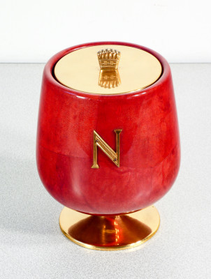 Portaghiaccio, design Aldo TURA per Cognac NAPOLEON. Pergamena e ottone. Italia, Anni 60