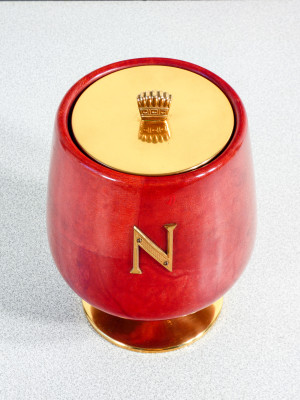 Portaghiaccio, design Aldo TURA per Cognac NAPOLEON. Pergamena e ottone. Italia, Anni 60