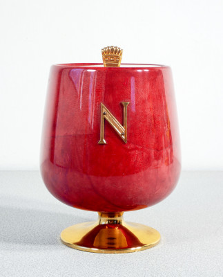 Portaghiaccio, design Aldo TURA per Cognac NAPOLEON. Pergamena e ottone. Italia, Anni 60