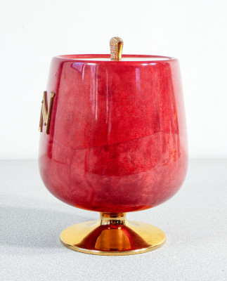 Portaghiaccio, design Aldo TURA per Cognac NAPOLEON. Pergamena e ottone. Italia, Anni 60