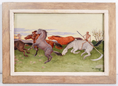?? QUADRO CAVALLI MORTE CUPIDO PASQUALE ROSSI EPOCA 1800 DIPINTO OLIO TELA