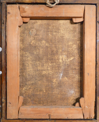 Dipinto a olio su tela, Prelato in bella cornice barocca Luigi XIV, dorata in foglia oro. 1700/1800