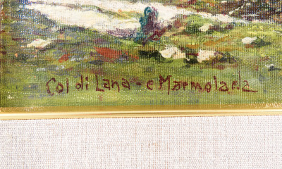 Dipinto a olio su tavola Col di Lana e Marmolada, di Domenico BURATTI (1899-1967). Italia, Prima metà del Novecento
