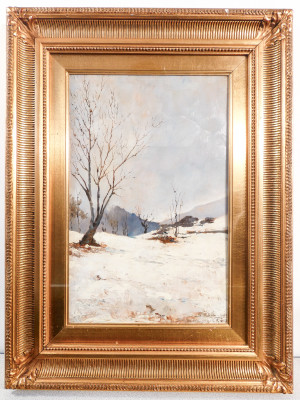Dipinto a olio su tavola di Domenico RABIOGLIO, Giornata invernale. Italia, Fine Ottocento