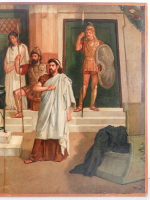 Dipinto a olio su tela firmato Charles Edmund BROCK Scena in ambientazione romana. Inghilterra, 1888