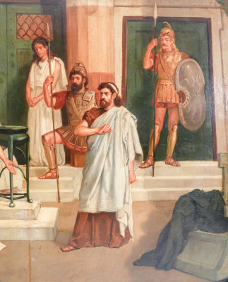Dipinto a olio su tela firmato Charles Edmund BROCK Scena in ambientazione romana. Inghilterra, 1888