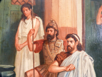Dipinto a olio su tela firmato Charles Edmund BROCK Scena in ambientazione romana. Inghilterra, 1888