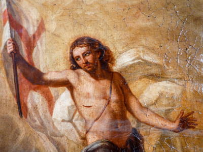 Dipinto a olio su tela Gesù Risorto. Scuola italiana, Primo Ottocento
