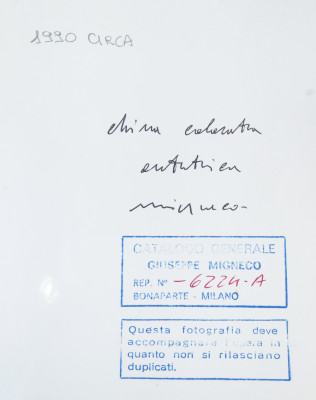 Dipinto a china su tela di Giuseppe MIGNECO Contadino con Autentica dell'Archivio. Italia, Anni 90
