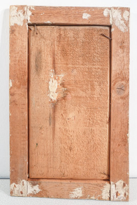 Dipinto raffigurante un paesaggio rurale e la figura di un maiale. Pasquale ROSSI. Olio su tavola. Italia, Fine Ottocento