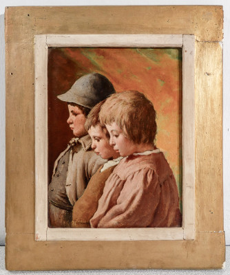 Ritratto di bambini, olio su tela, scuola italiana. Ottocento