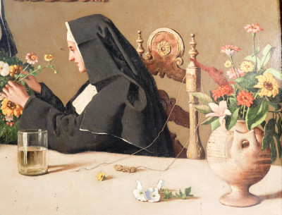Dipinto a olio su tela Badessa e suora. Pasquale ROSSI. Italia, 1891