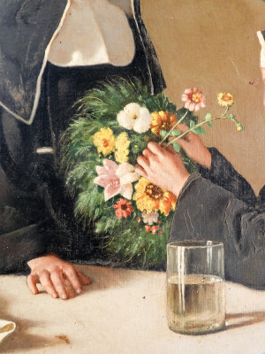 Dipinto a olio su tela Badessa e suora. Pasquale ROSSI. Italia, 1891