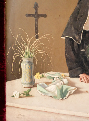 Dipinto a olio su tela Badessa e suora. Pasquale ROSSI. Italia, 1891