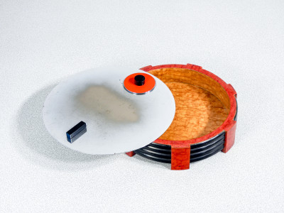 Scatola portaoggetti Art Decò, in legno e specchio. Anni 60