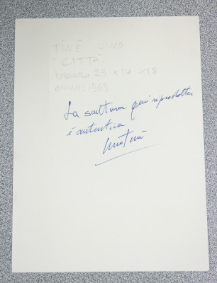 Scultura in bronzo di Lino TINÈ, Città. Con autentica firmata. Italia, 1969