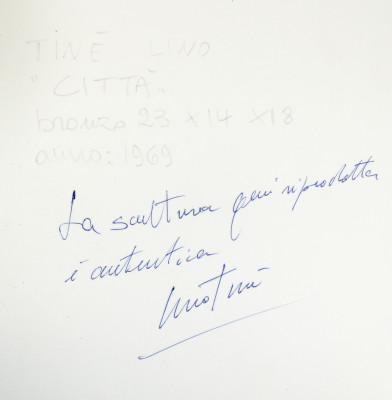 Scultura in bronzo di Lino TINÈ, Città. Con autentica firmata. Italia, 1969