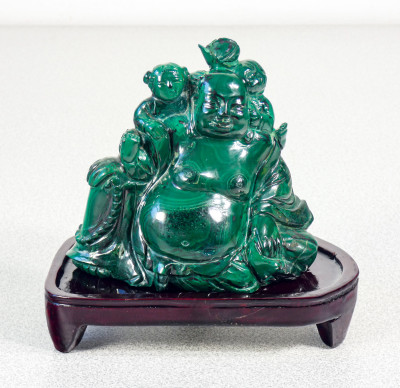 ?? SCULTURA BUDDHA FELICE BAMBINI MALACHITE PIETRA CINA BUDAI STATUA FENG SHUI