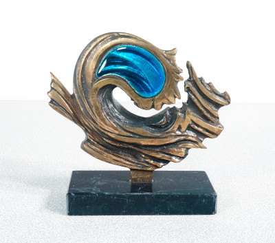 Scultura in bronzo e smalto, firmata GRUPPO DEL CAMPO, Onda. Numerata 8/100. Torino, 1984