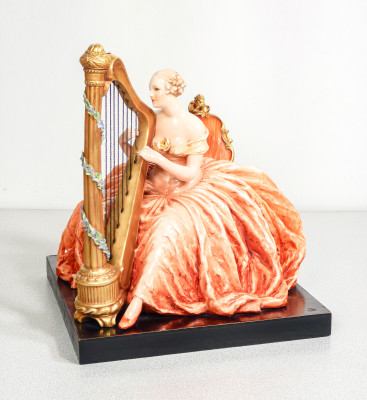 ?? SCULTURA GUIDO CACCIAPUOTI DAMA ARPA ARPISTA EPOCA 1940S CERAMICA DIPINTA