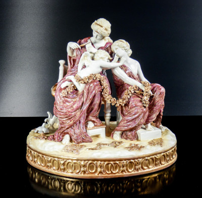 ?? SCULTURA PORCELLANA CUPIDO PUNITO VENERE PSICHE MEISSEN DRESDA STATUA EPOCA