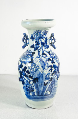 ?? VASO CERAMICA CINA DIPINTO BLU BIANCO CELADON SMALTO PORCELLANA CHINESE VASE