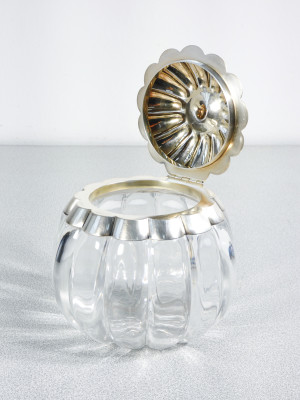 Contenitore in argento sterling e cristallo. John Grinsell & Sons. Birmingham, 1890