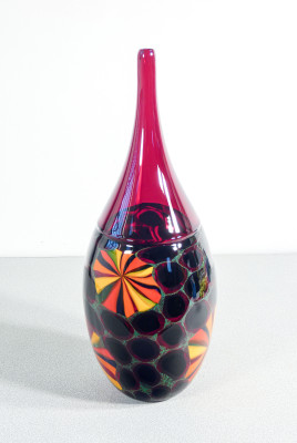 Vaso in vetro soffiato policromo di Murano, design Paolo CREPAX. Murano, Anni 90