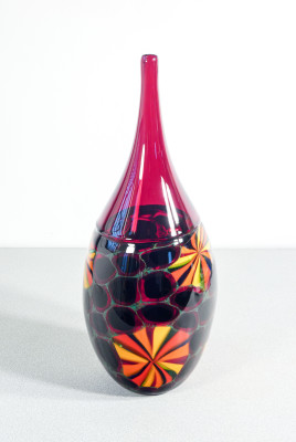 Vaso in vetro soffiato policromo di Murano, design Paolo CREPAX. Murano, Anni 90