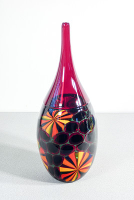 Vaso in vetro soffiato policromo di Murano, design Paolo CREPAX. Murano, Anni 90