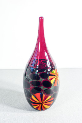 Vaso in vetro soffiato policromo di Murano, design Paolo CREPAX. Murano, Anni 90