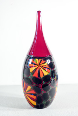 Vaso in vetro soffiato policromo di Murano, design Paolo CREPAX. Murano, Anni 90