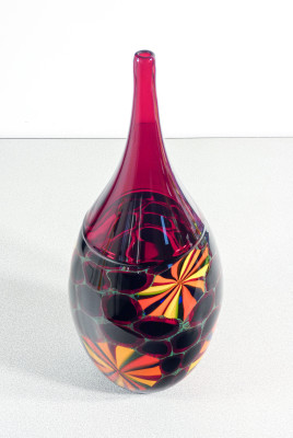 Vaso in vetro soffiato policromo di Murano, design Paolo CREPAX. Murano, Anni 90
