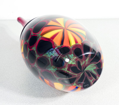Vaso in vetro soffiato policromo di Murano, design Paolo CREPAX. Murano, Anni 90