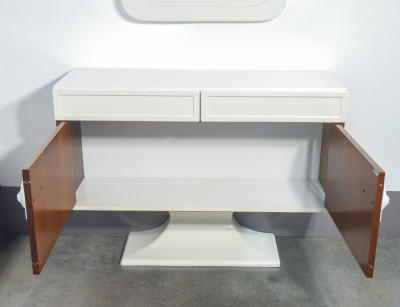 Consolle con specchiera, design Luigi SORMANI, in legno e materiali plastici. Italia, Anni 70