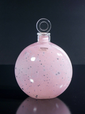 Coppia di bottiglie in vetro soffiato, design Alfredo BARBINI. Murano, Anni 70