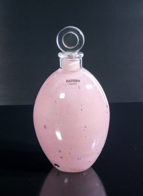 Coppia di bottiglie in vetro soffiato, design Alfredo BARBINI. Murano, Anni 70