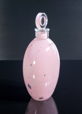 Coppia di bottiglie in vetro soffiato, design Alfredo BARBINI. Murano, Anni 70