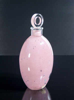 Coppia di bottiglie in vetro soffiato, design Alfredo BARBINI. Murano, Anni 70