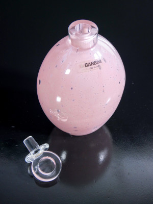 Coppia di bottiglie in vetro soffiato, design Alfredo BARBINI. Murano, Anni 70